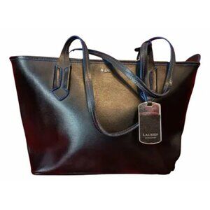 Lauren Ralph Lauren Leather Tote Shoulder Handbag Black Embossed Epi Leather